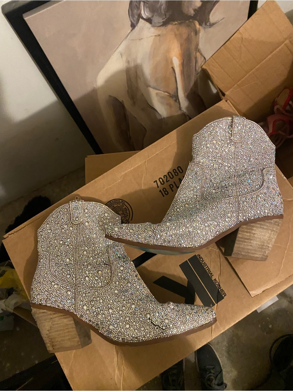 Betsey Johnson Emory Women's Crystal-Embellished Western Ankle Boots - Silver